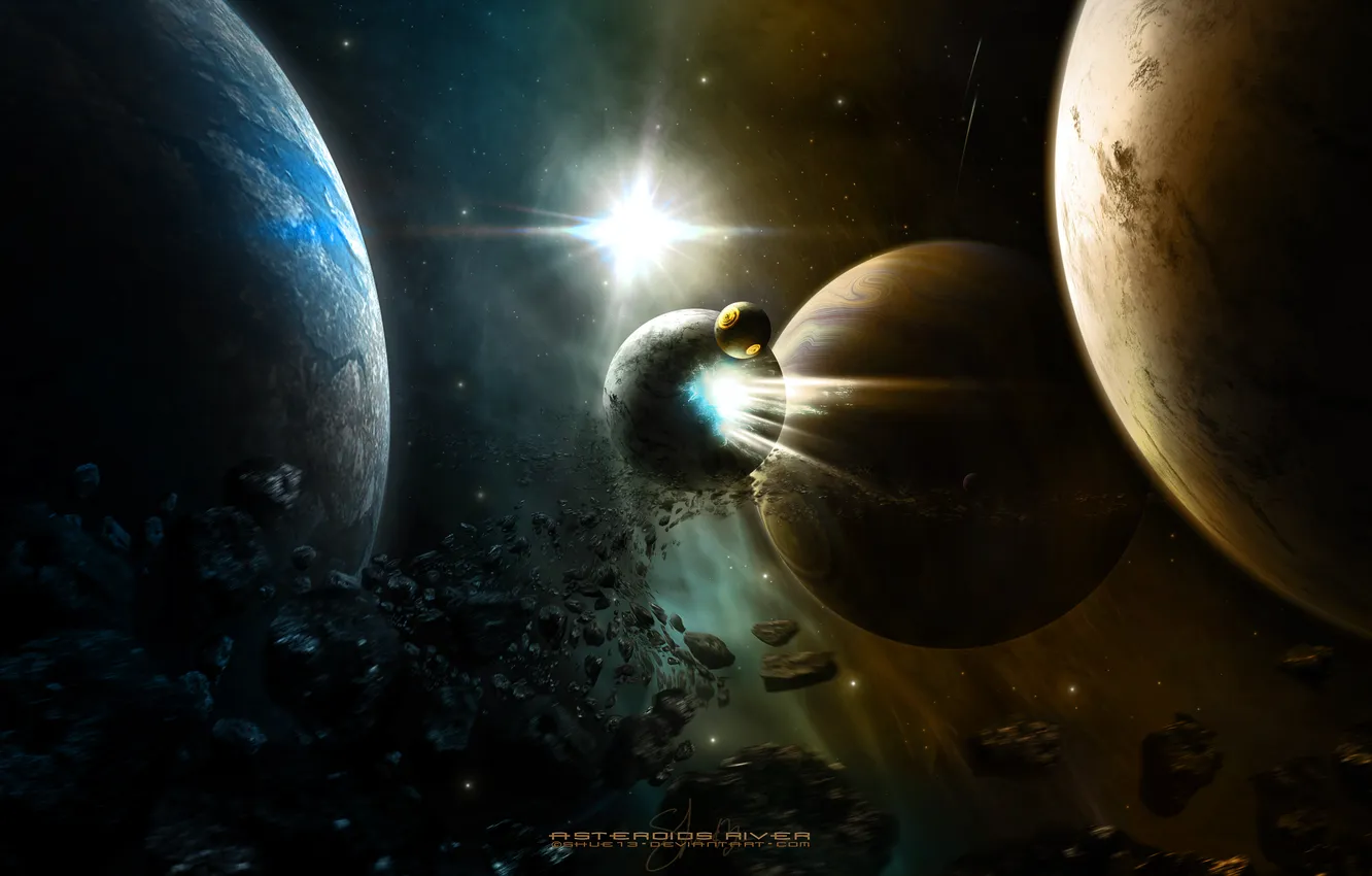 Photo wallpaper the wreckage, planet, asteroids, comet