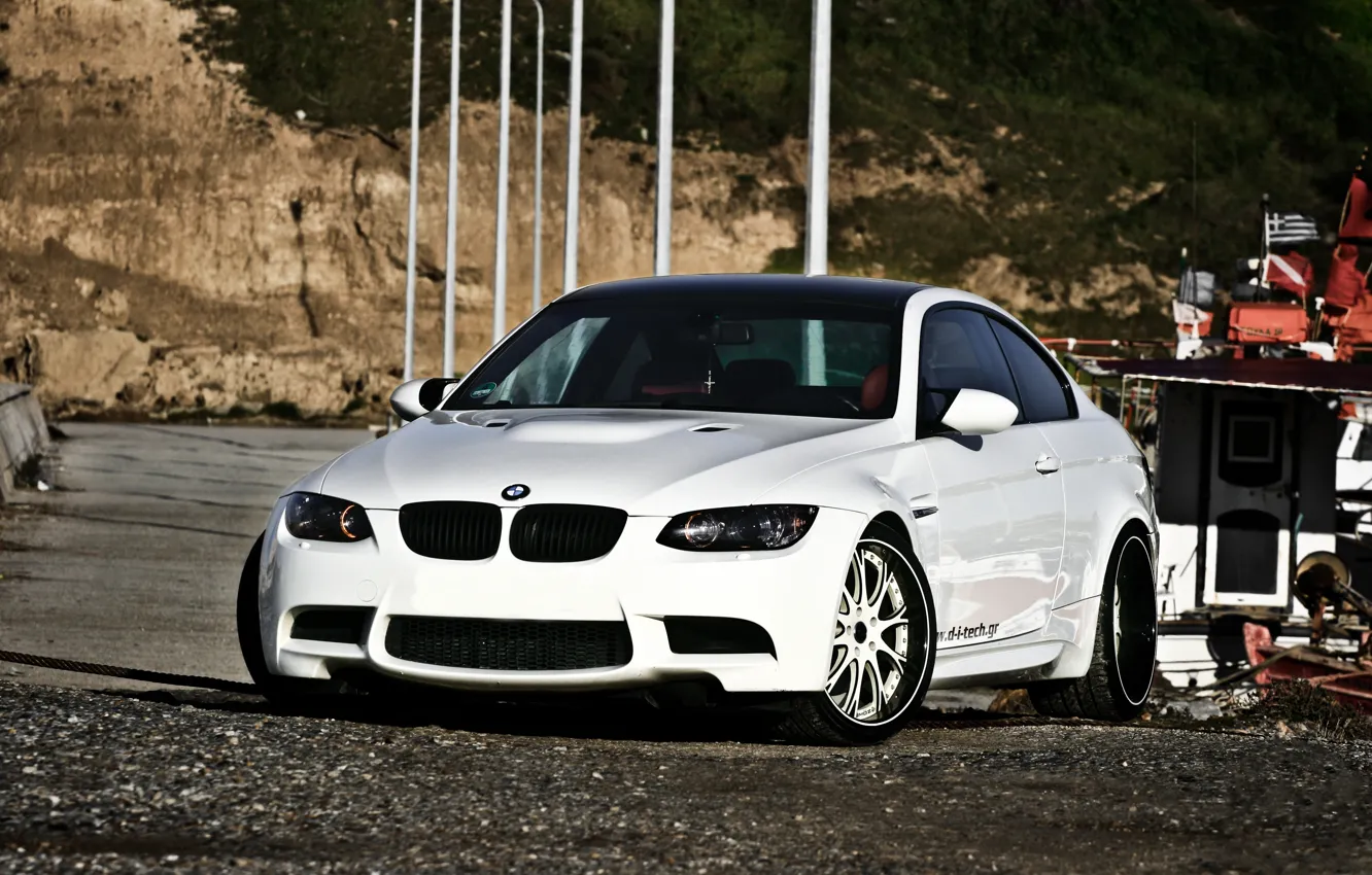 Photo wallpaper white, rocks, bmw, shadow, BMW, white, front view, e92