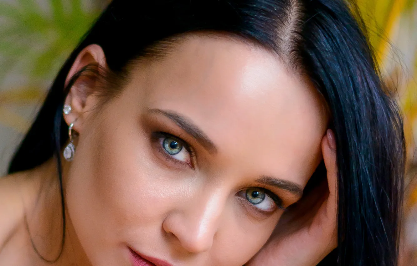 Photo wallpaper look, face, background, model, portrait, makeup, brunette, hairstyle