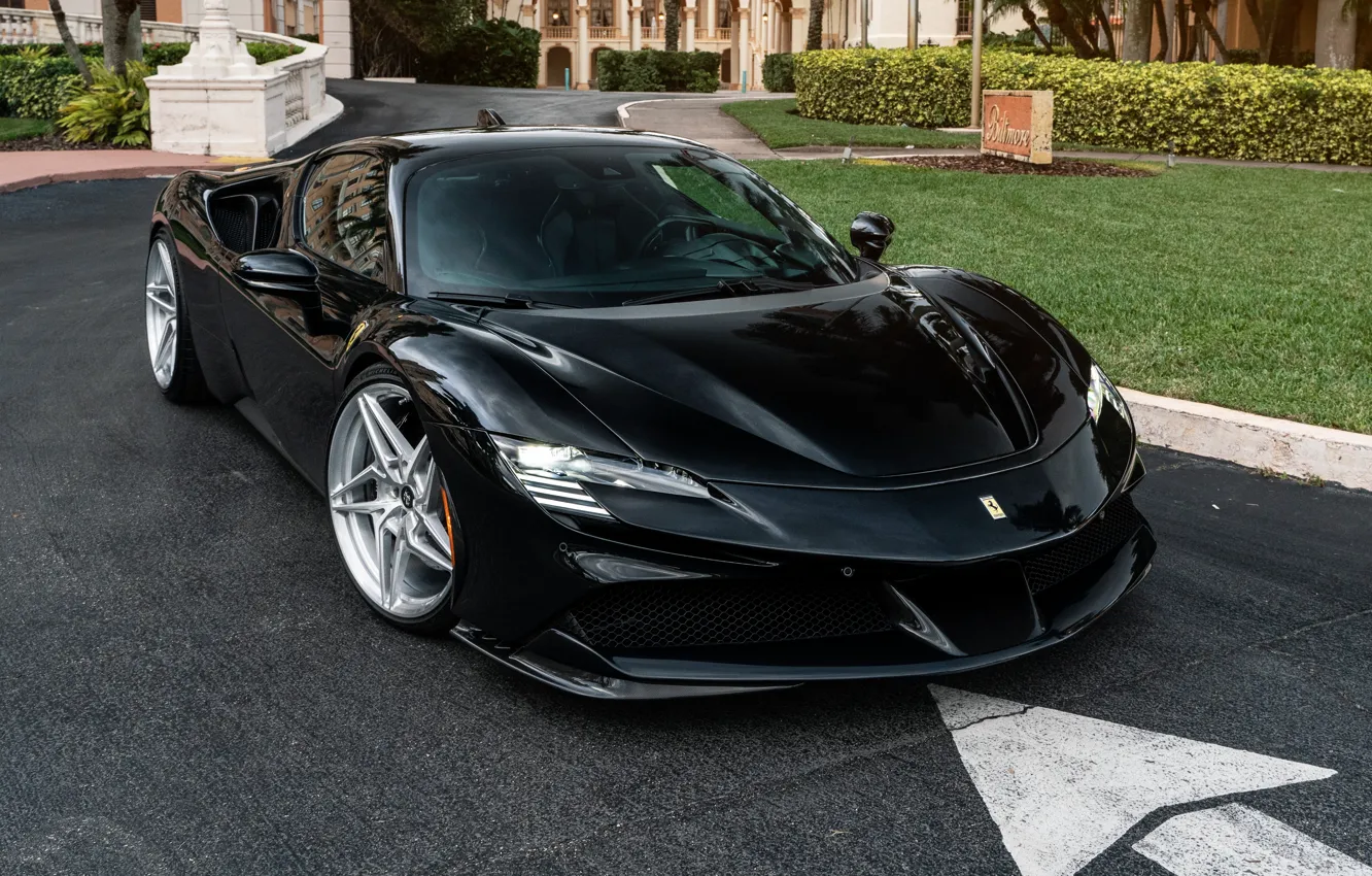 Photo wallpaper Ferrari, Black, Road, Supercar, Ferrari SF90