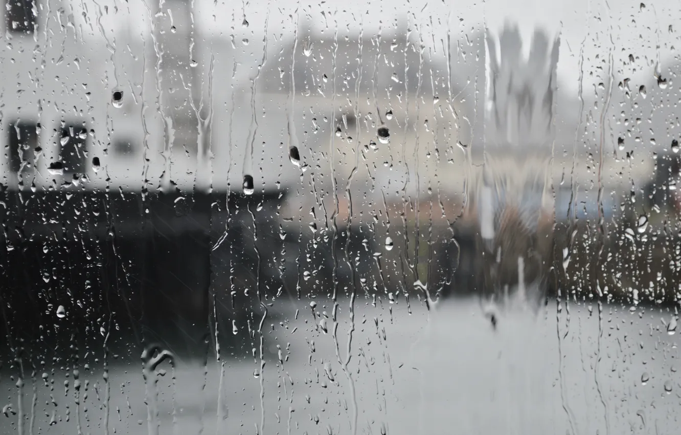 Photo wallpaper glass, drops, the city, rain