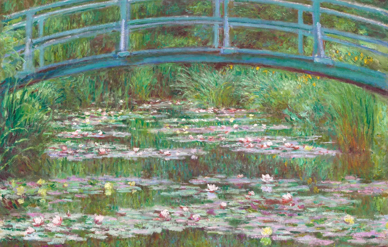 Photo wallpaper landscape, pond, Lily, picture, Claude Monet, Japanese Bridge