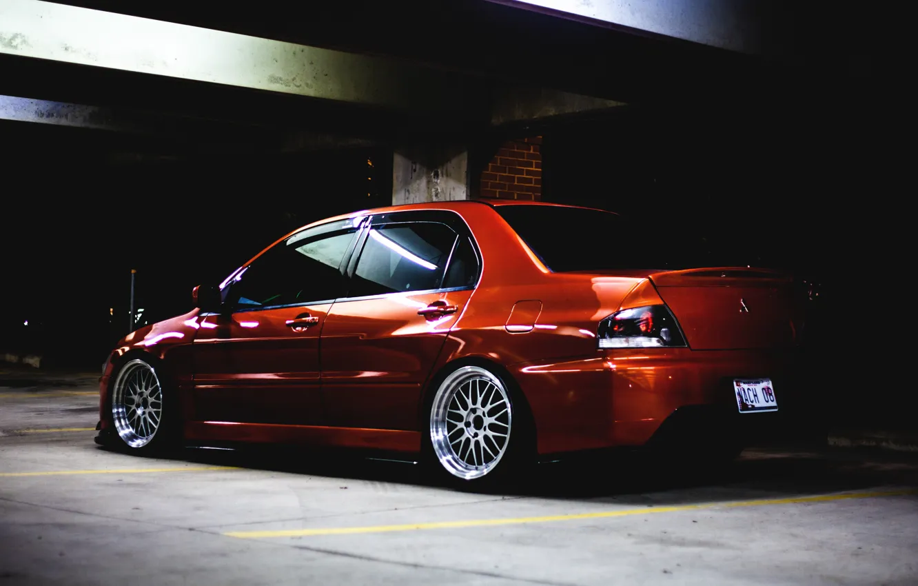 Photo wallpaper Tuning, Lancer, Orange, Evolution, Evo, back, Low, Mitsubishi