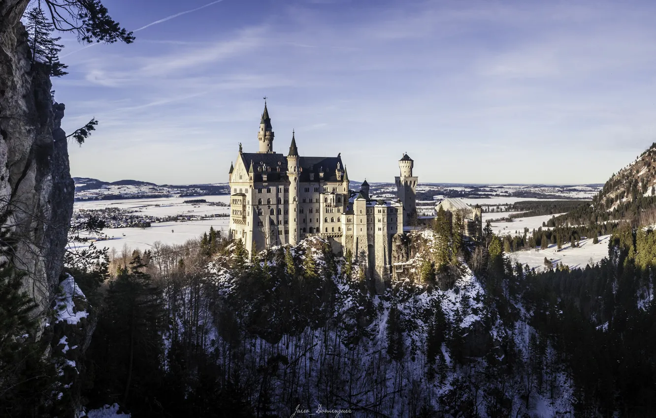 Photo wallpaper winter, snow, castle, tower, Neuschwanstein Castle