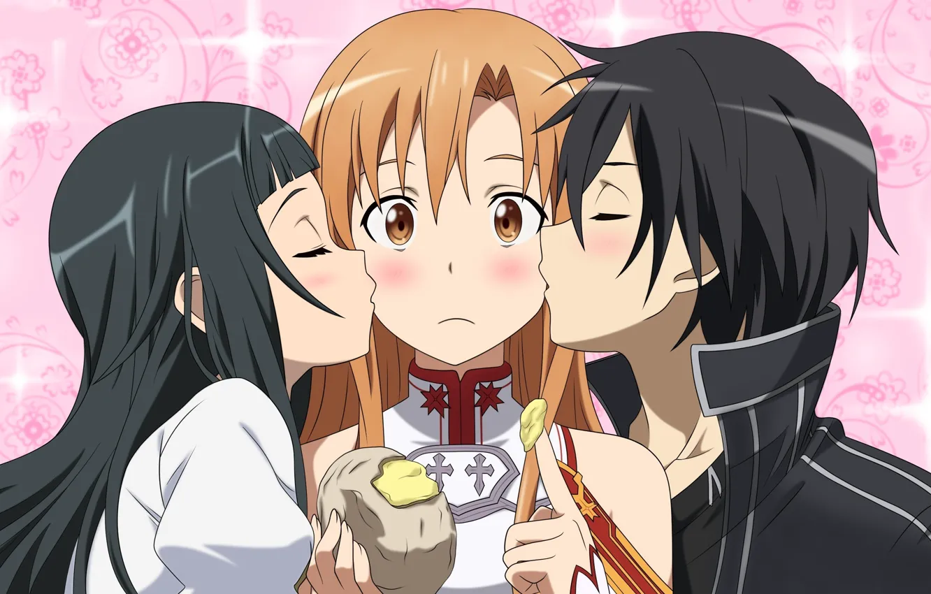 Photo wallpaper love, game, blush, anime, cross, pretty, kiss, asian