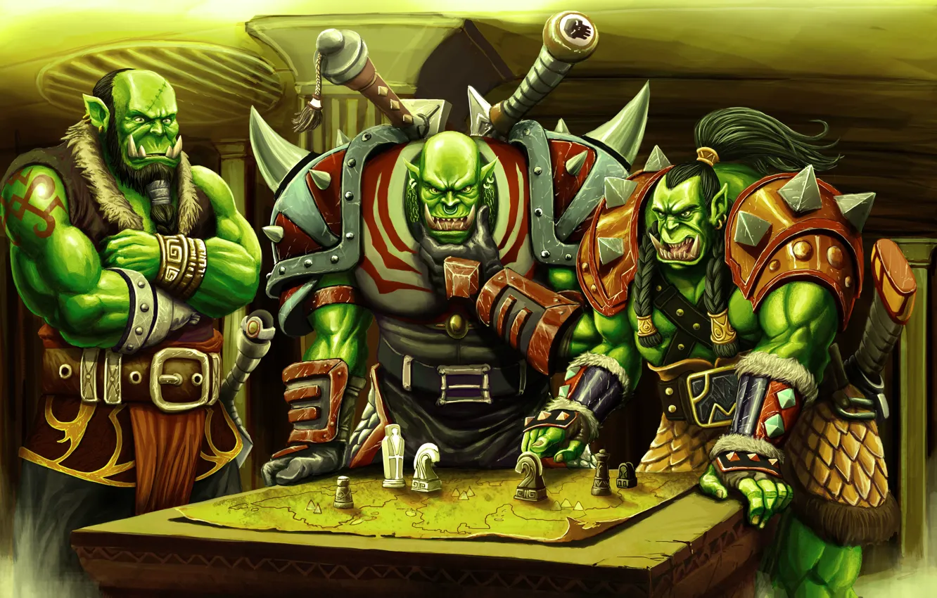 Photo wallpaper wow, world of warcraft, WWII, Horde, Horde, inside the war room, warlords, Orcs