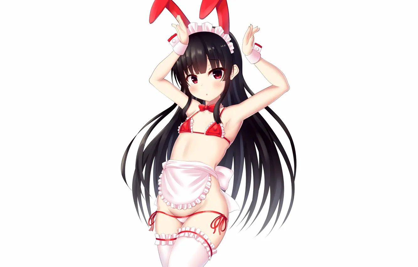 Photo wallpaper girl, sexy, lingerie, bra, cleavage, panties, thighhighs, long hair