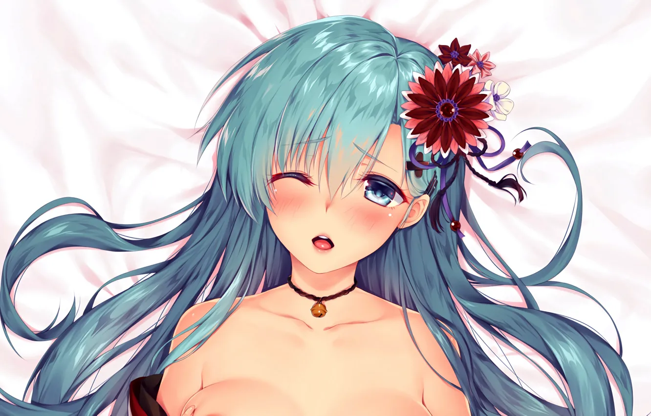 Photo wallpaper girl, sexy, long hair, anime, blue eyes, beautiful, pretty, face