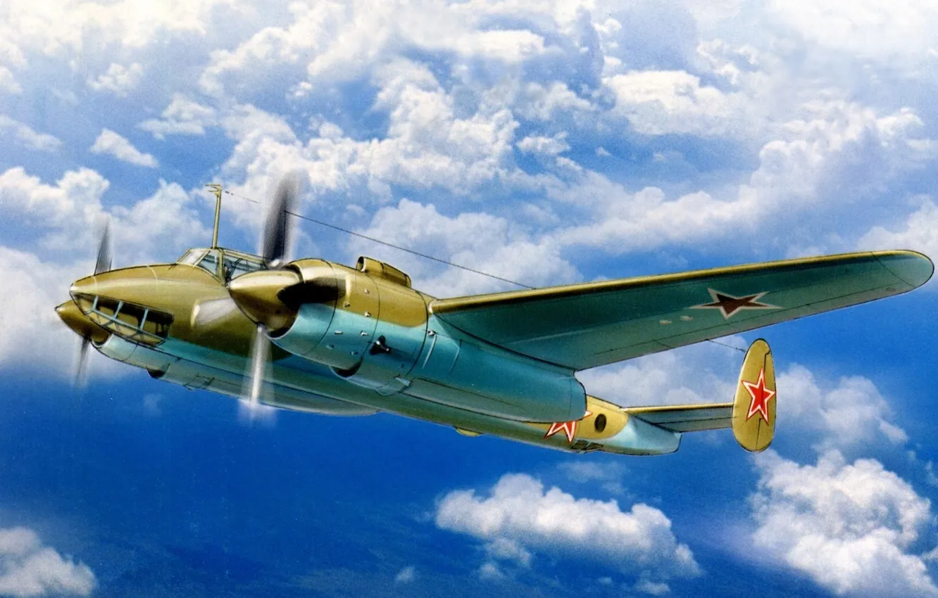 Photo wallpaper the sky, figure, art, bomber, day, Soviet, twin-engine, high speed