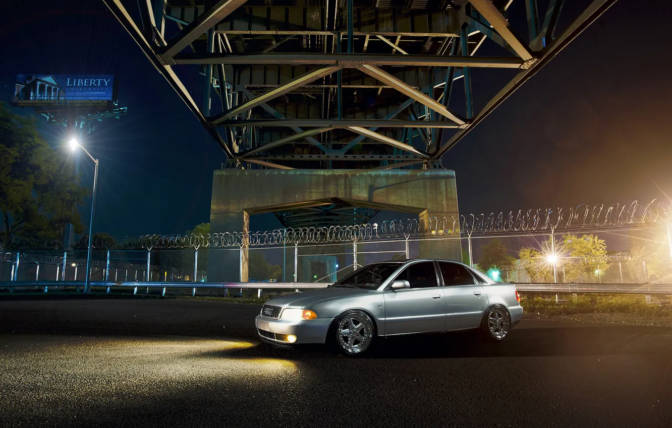 Photo wallpaper night, bridge, Audi, Audi, silver