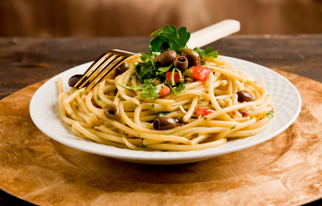 Photo wallpaper food, olives, food, garnish, vegetables, pasta, olives, pasta