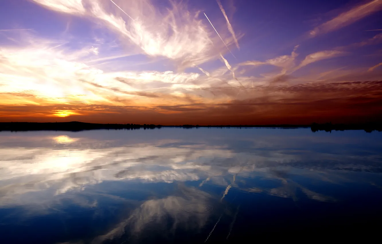 Photo wallpaper the sky, water, lake, river, Wallpaper, landscapes, beauty, sunset
