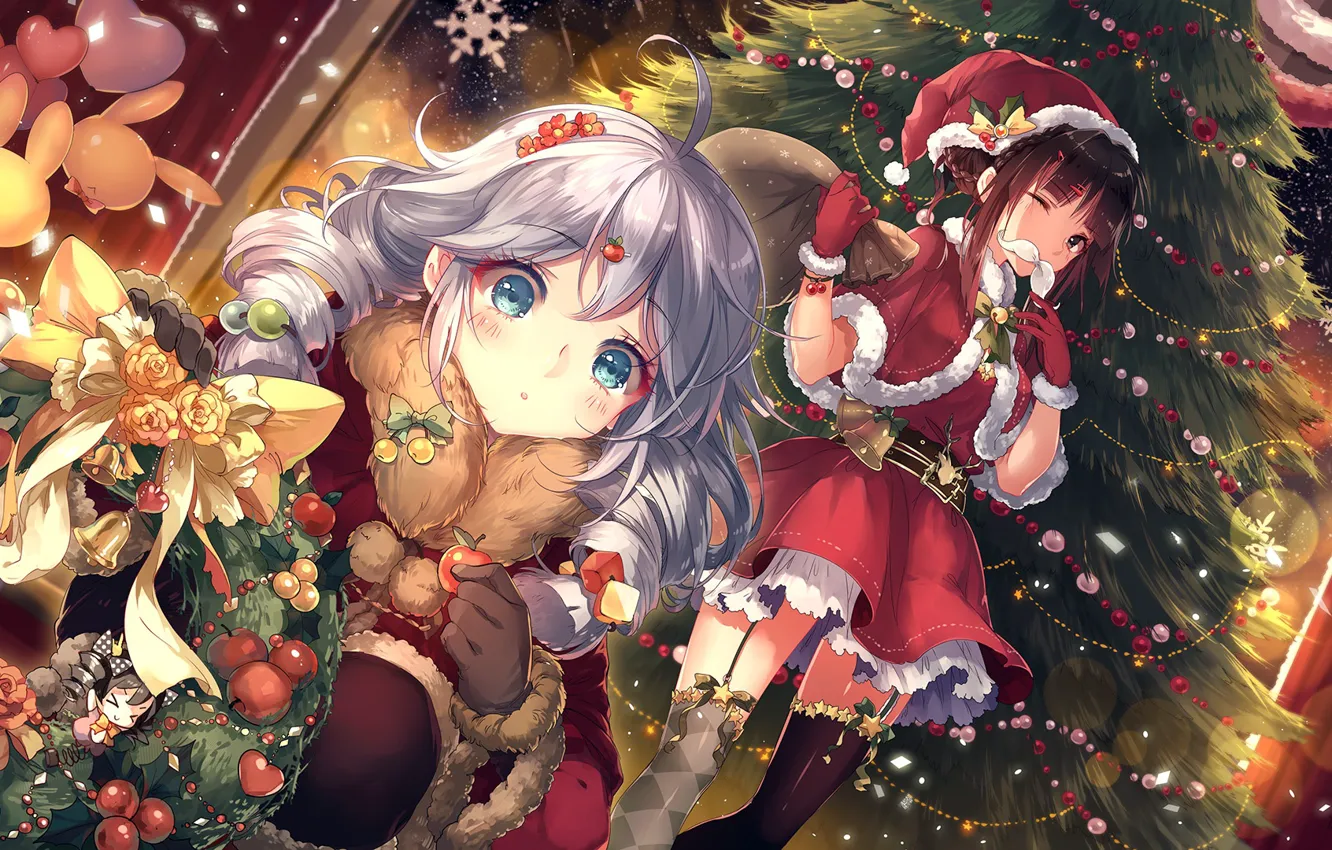 Photo wallpaper girls, new year, Christmas, anime, costumes, benghuai xueyuan