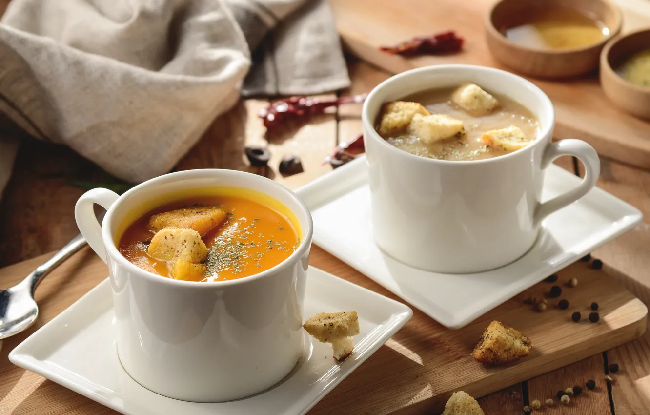 Photo wallpaper Cup, crackers, soup