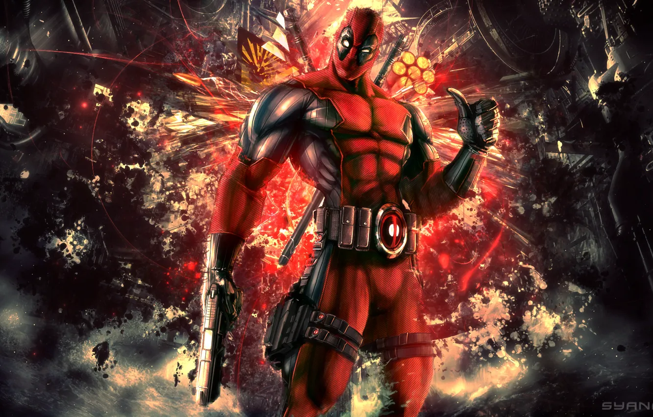 Photo wallpaper abstract, red, background, Marvel, gear, comics, costume, Wade Wilson