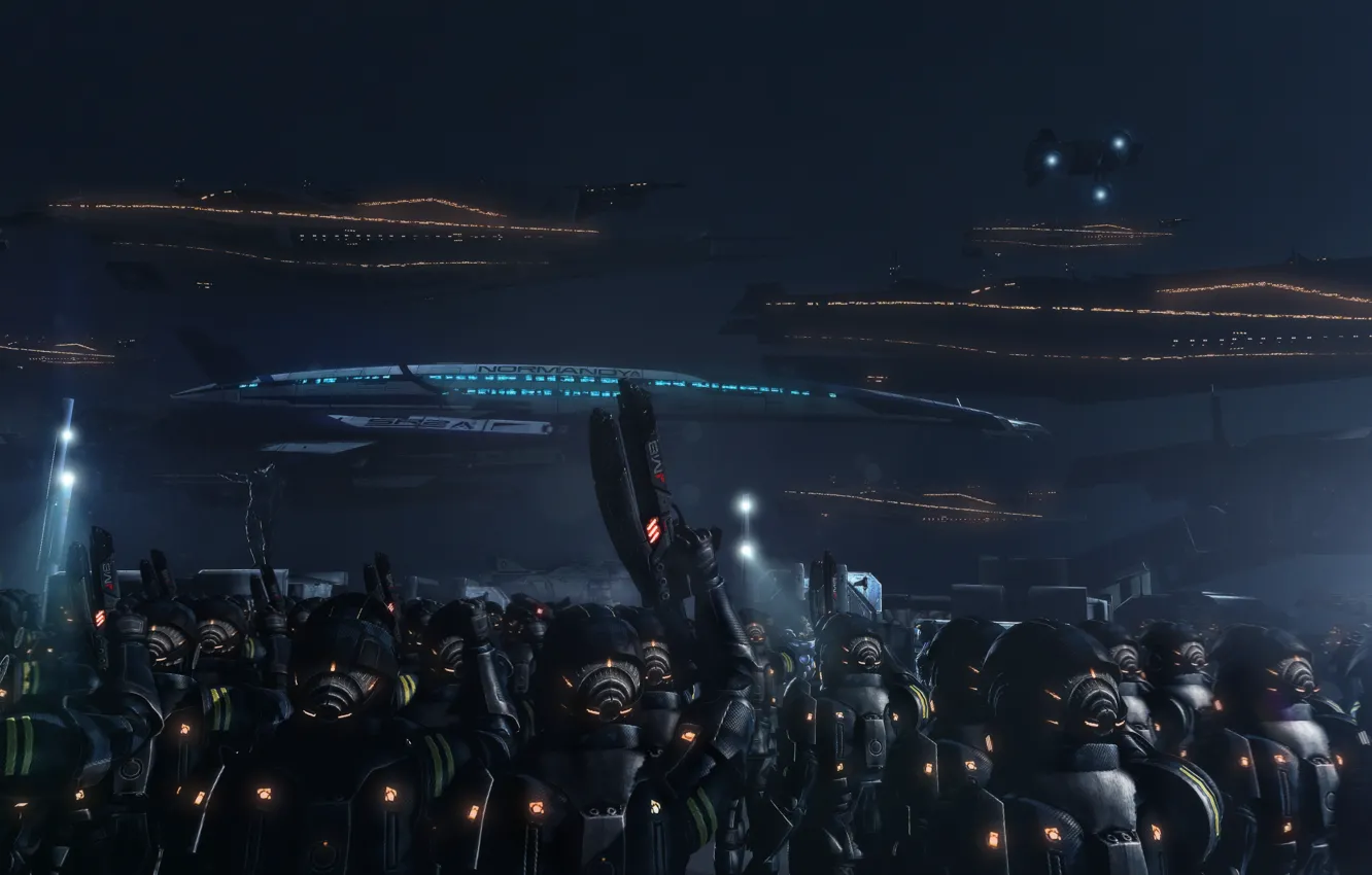 Photo wallpaper soldiers, war, art, mass effect 3, normandy, Cruiser, fan, space ship