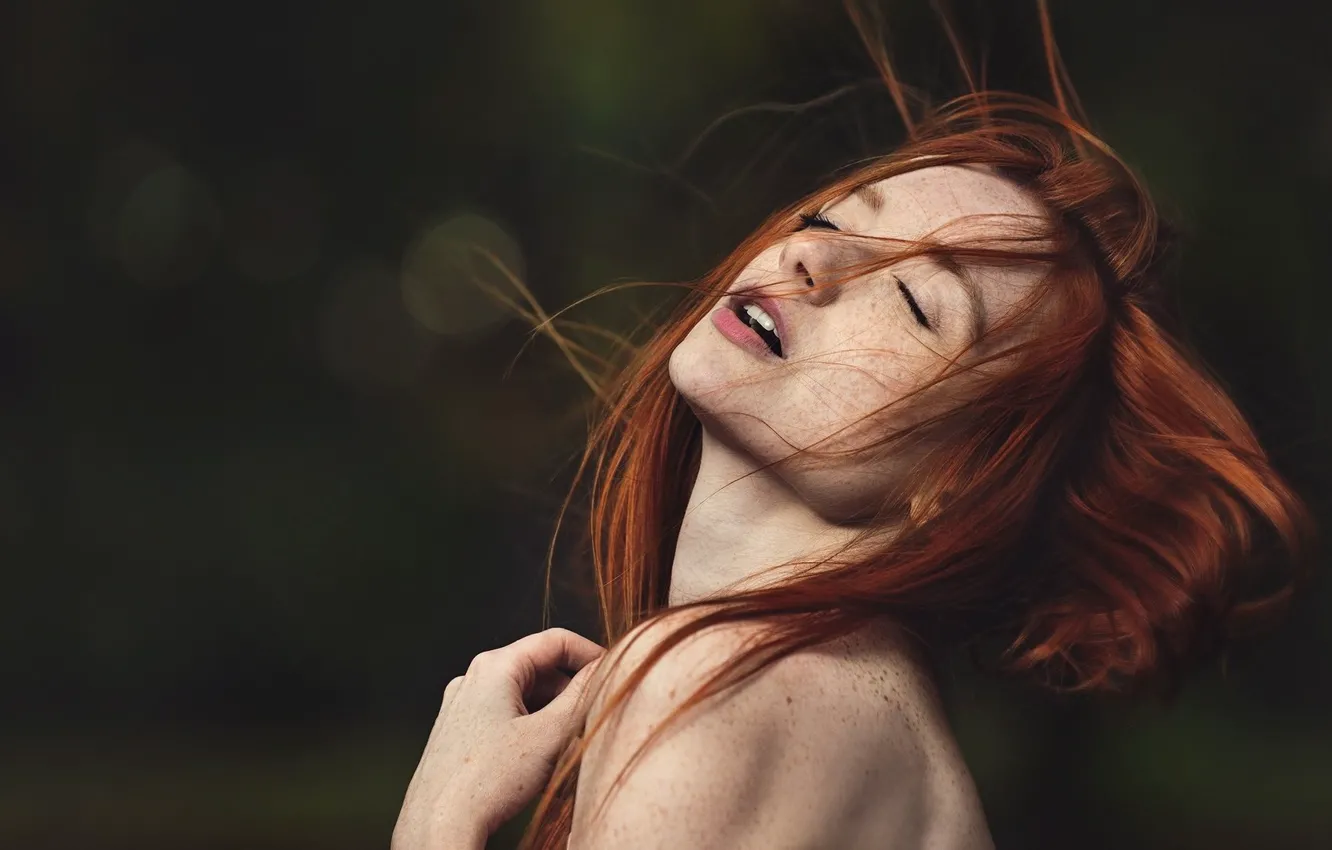 Photo wallpaper face, freckles, red