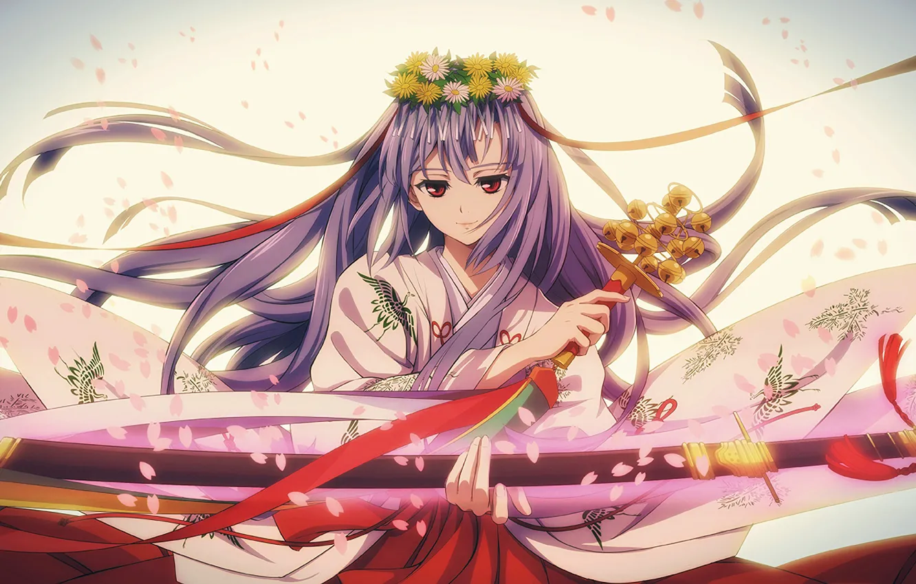 Photo wallpaper girl, flowers, sword, wreath, Owari no Seraph, The last Seraphim