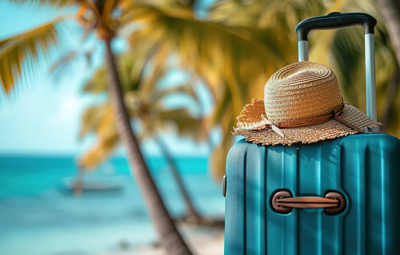 Photo wallpaper sand, sea, wave, beach, summer, the sky, palm trees, shore