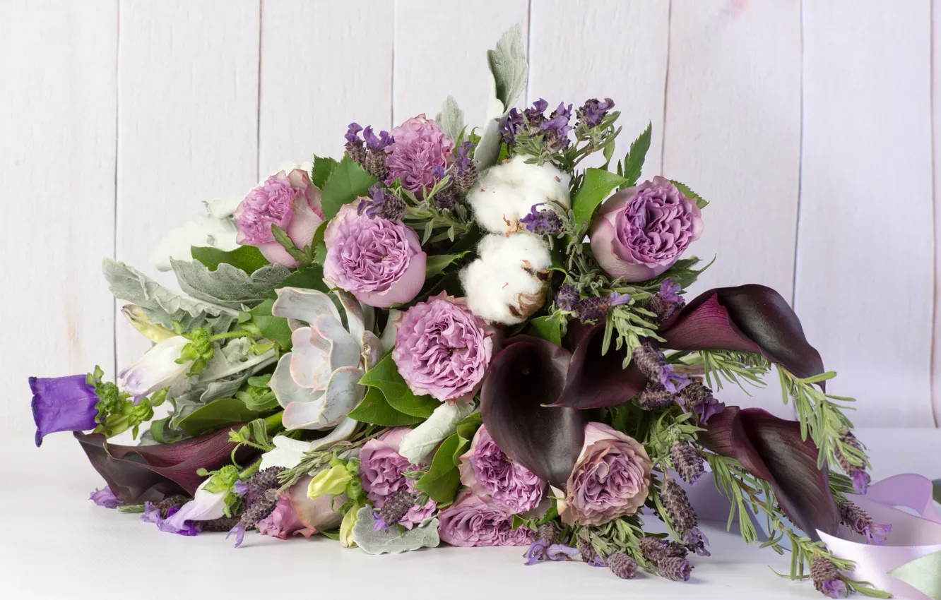 Photo wallpaper roses, bouquet, cotton, Calla lilies