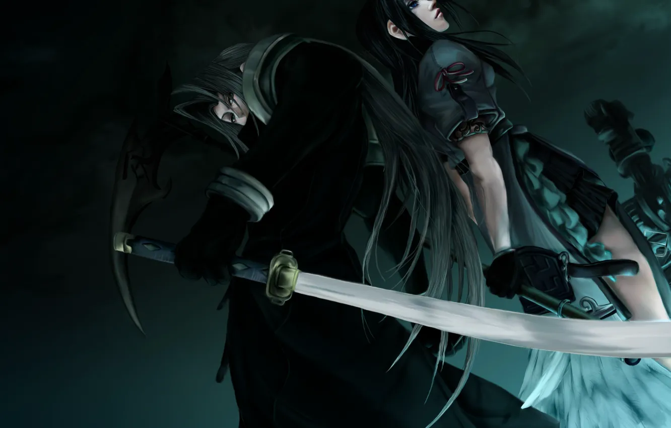 Photo wallpaper girl, sword, guy, Final Fantasy, Sephiroth