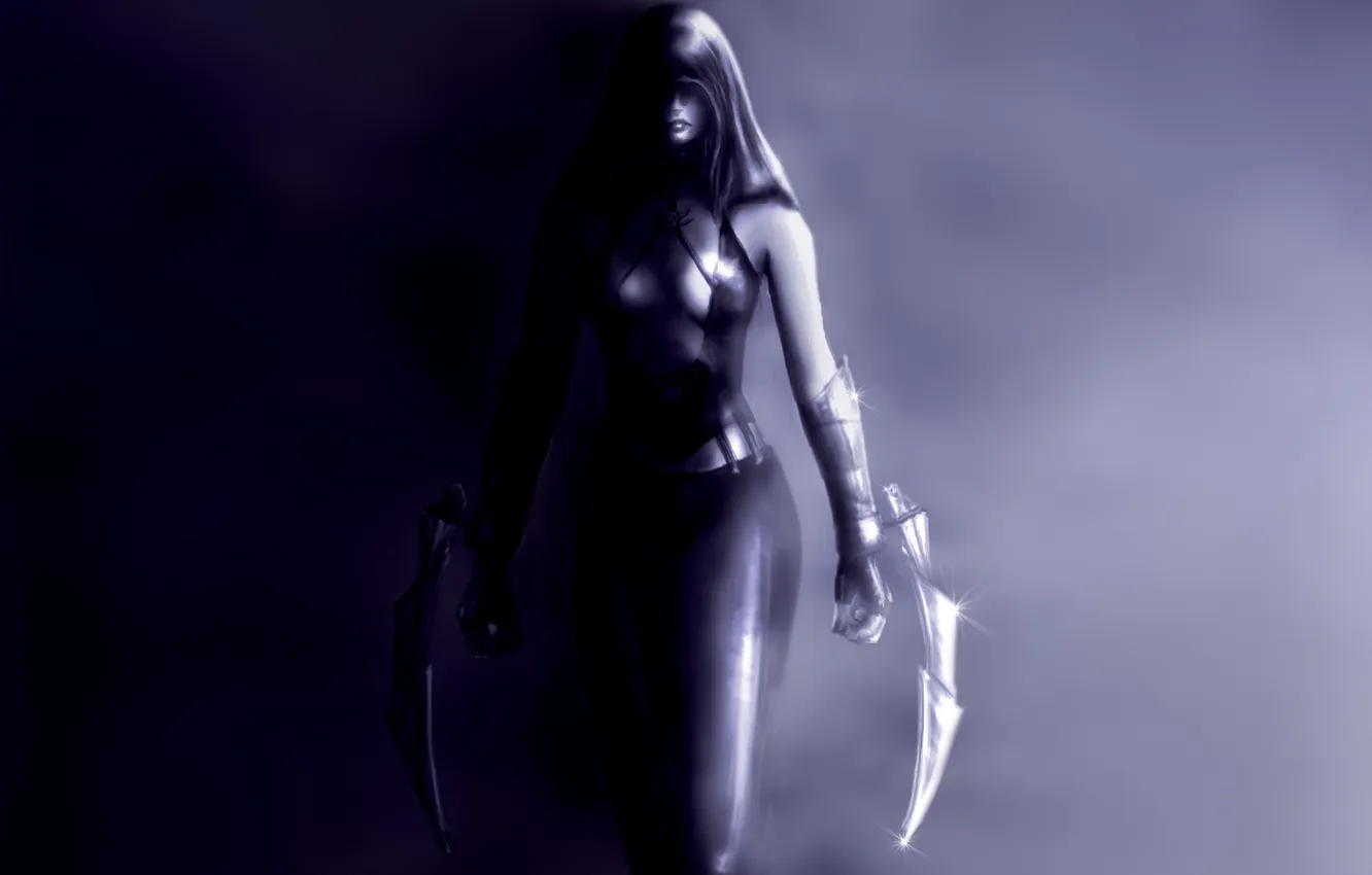 Photo wallpaper girl, weapons, shadow, art, hood, assassin, assassin