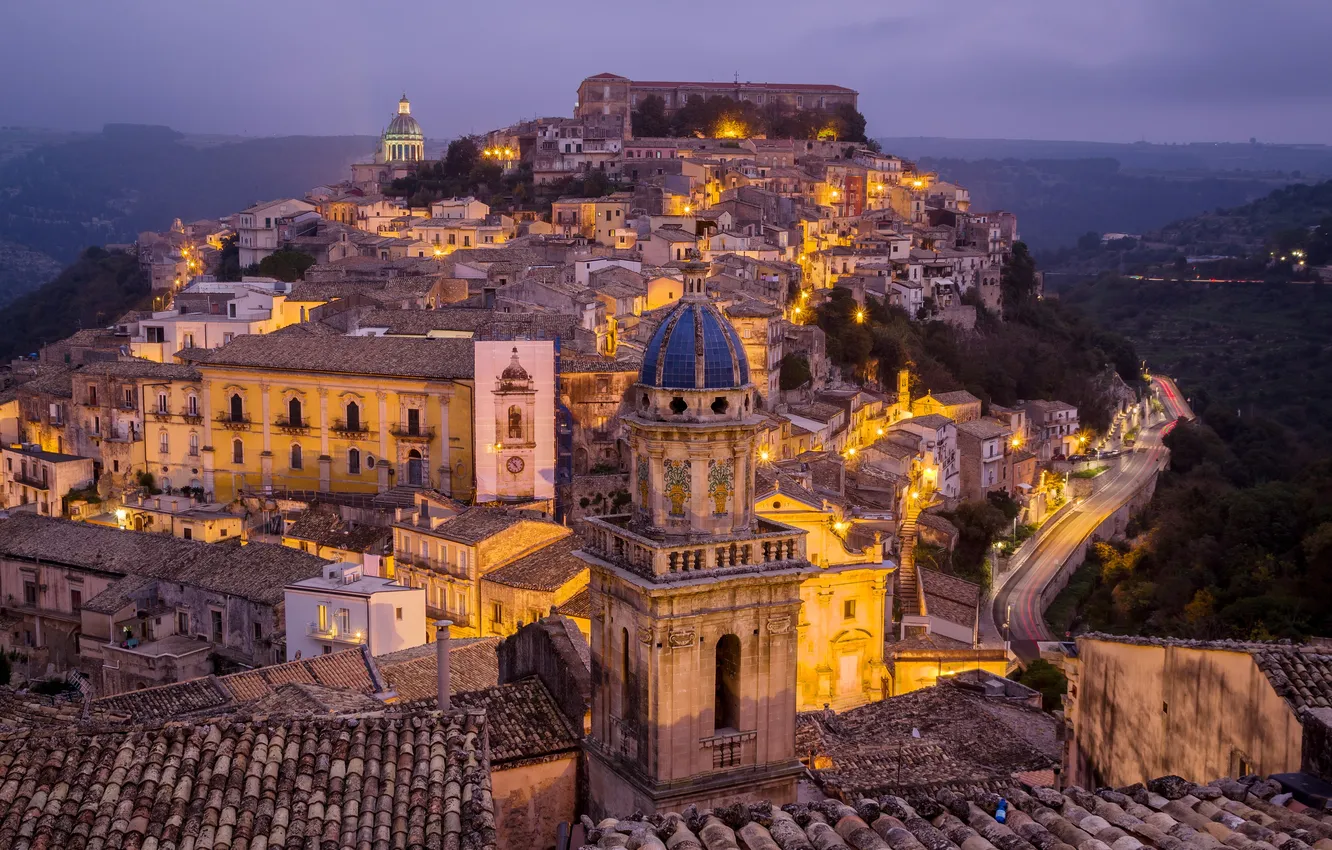 Photo wallpaper lights, home, the evening, Italy, Sicily, Ragusa