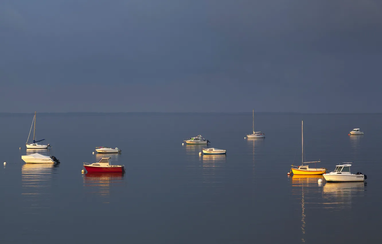 Photo wallpaper sea, the sky, boat, morning, yacht