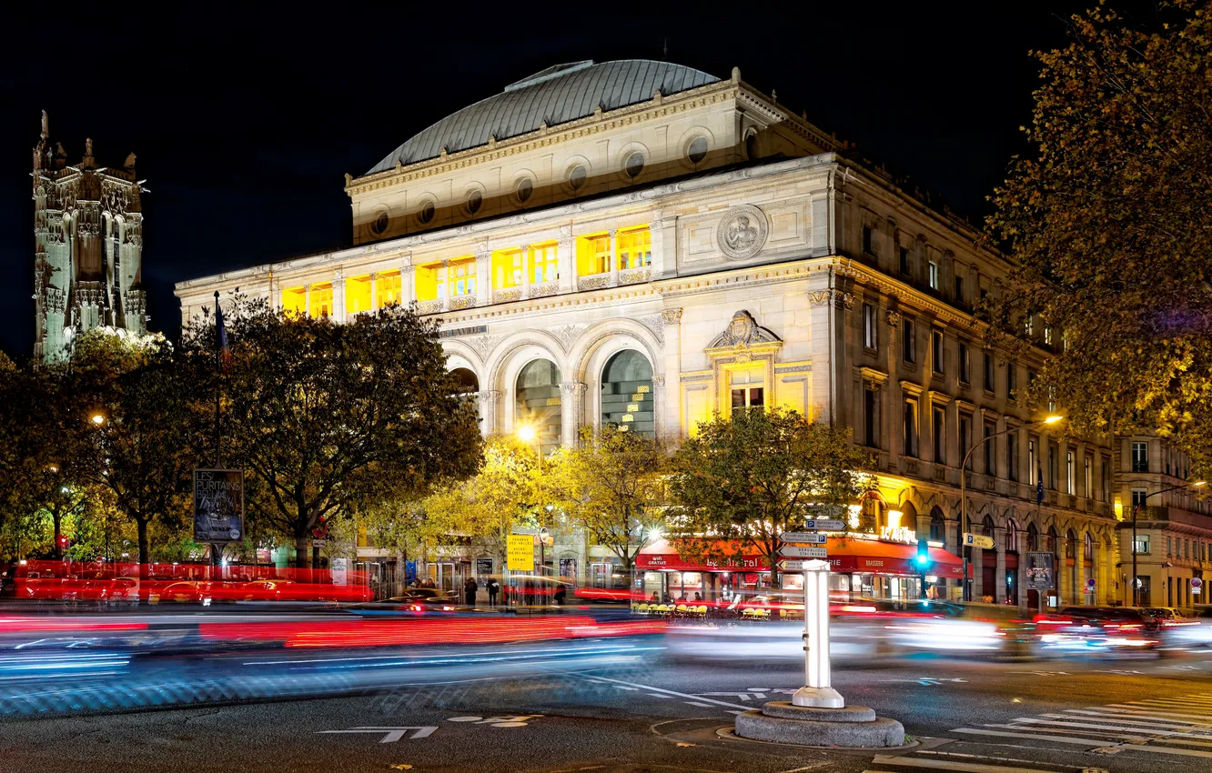 Photo wallpaper lights, France, Paris, the evening, dance theatre, Theatre de La Ville, Theatre of the City