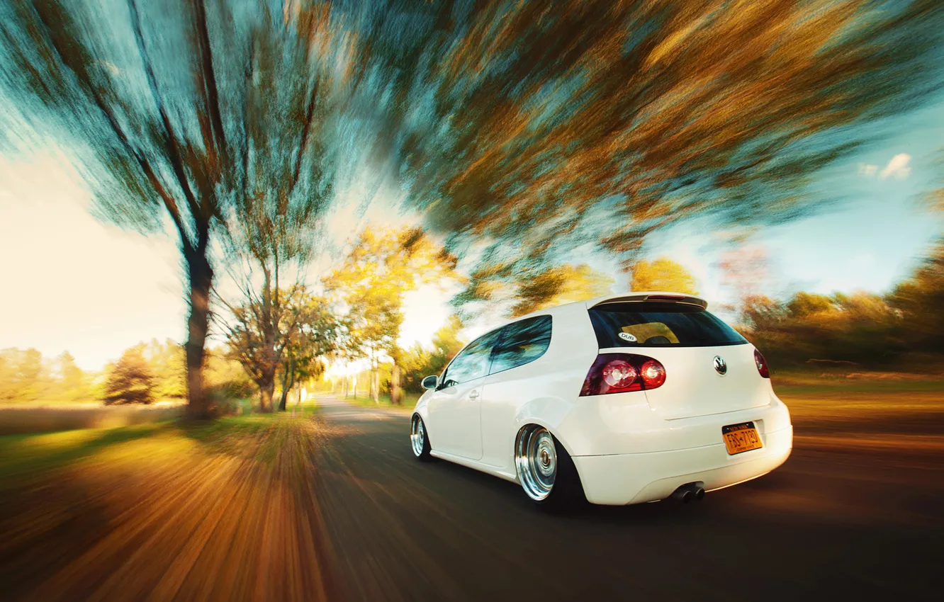 Photo wallpaper road, autumn, GTI, MKV