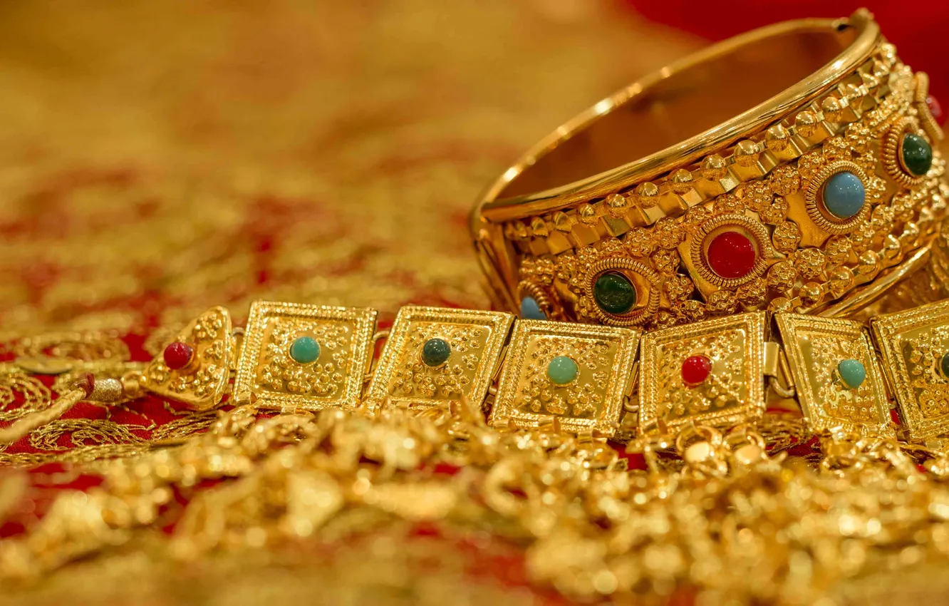 Photo wallpaper metal, gold, jewelry