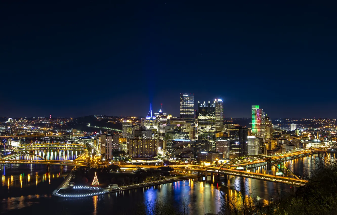 Photo wallpaper lights, backlight, Pittsburgh