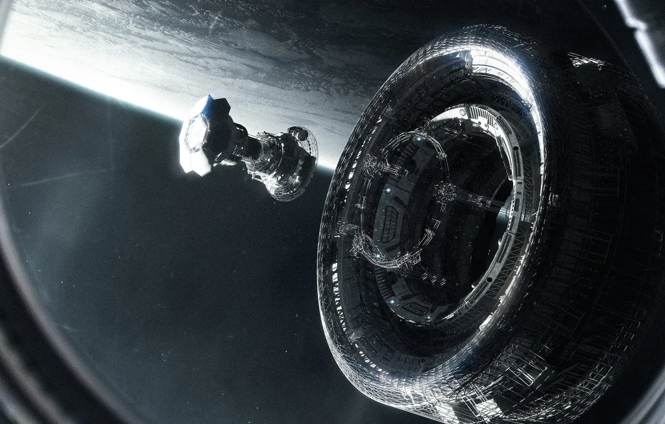 Photo wallpaper space, science fiction, spaceship, planet, digital art, artwork, technology