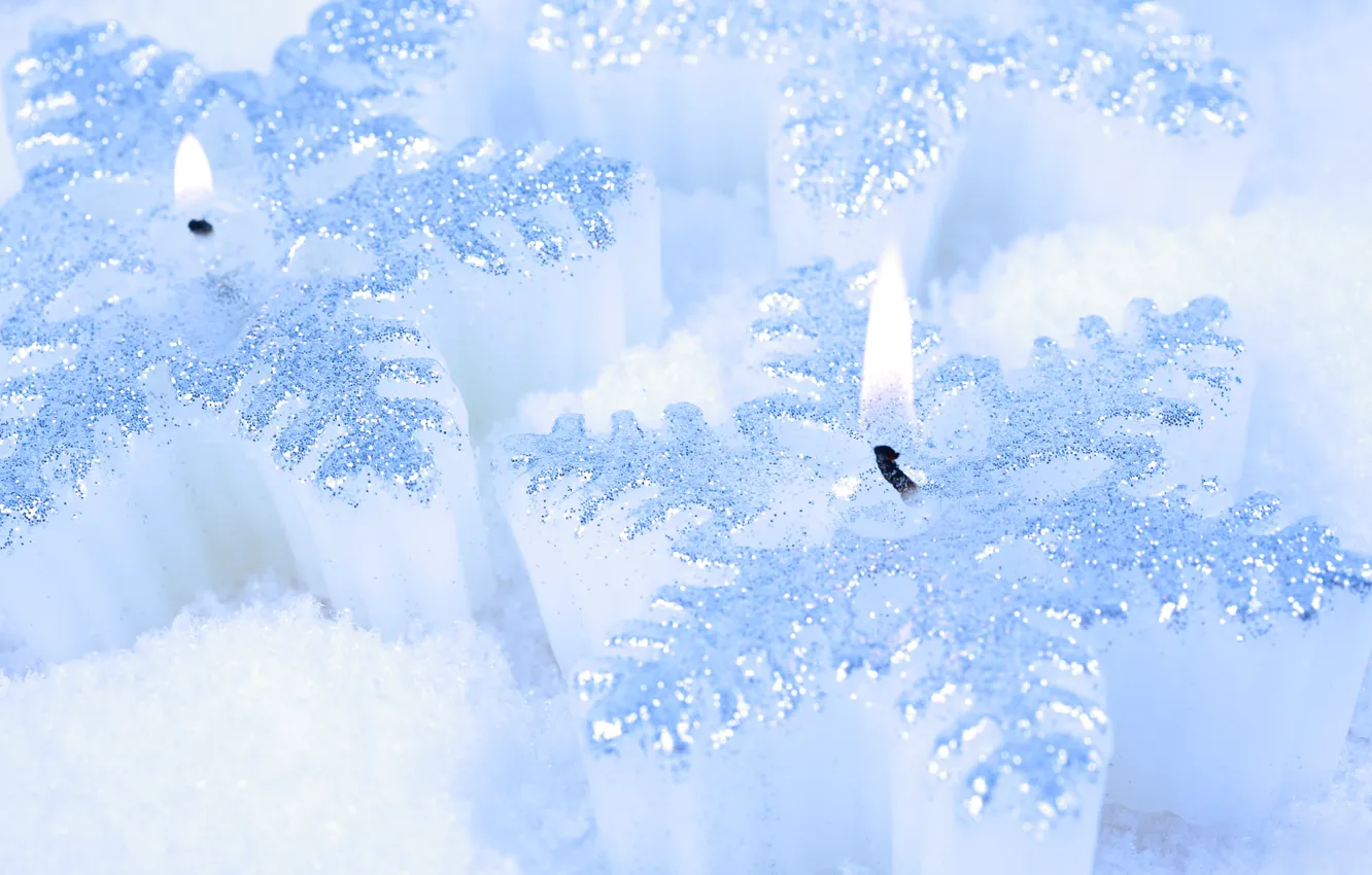 Photo wallpaper white, snow, candles