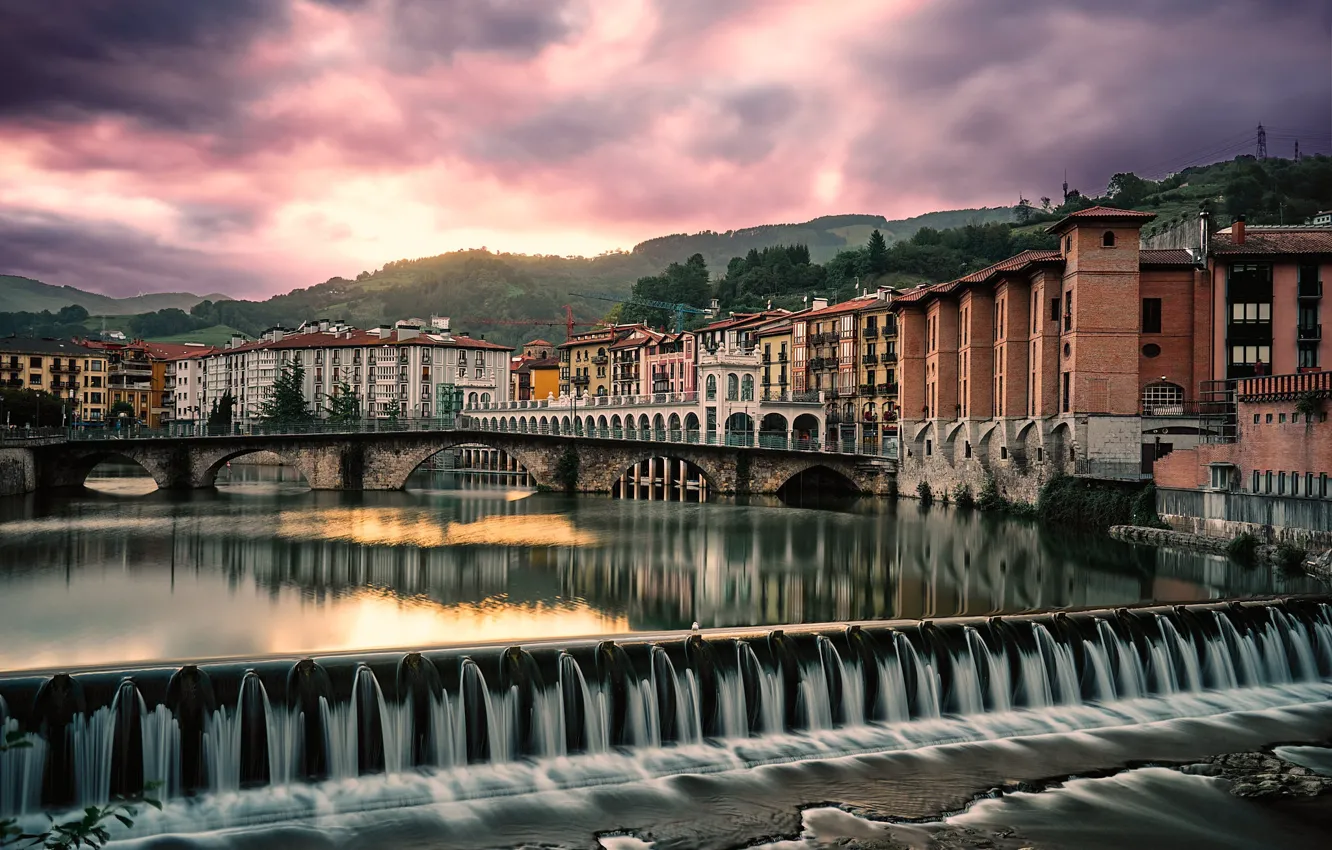 Photo wallpaper bridge, river, building, home, Spain, Spain, Basque Country, Basque Country