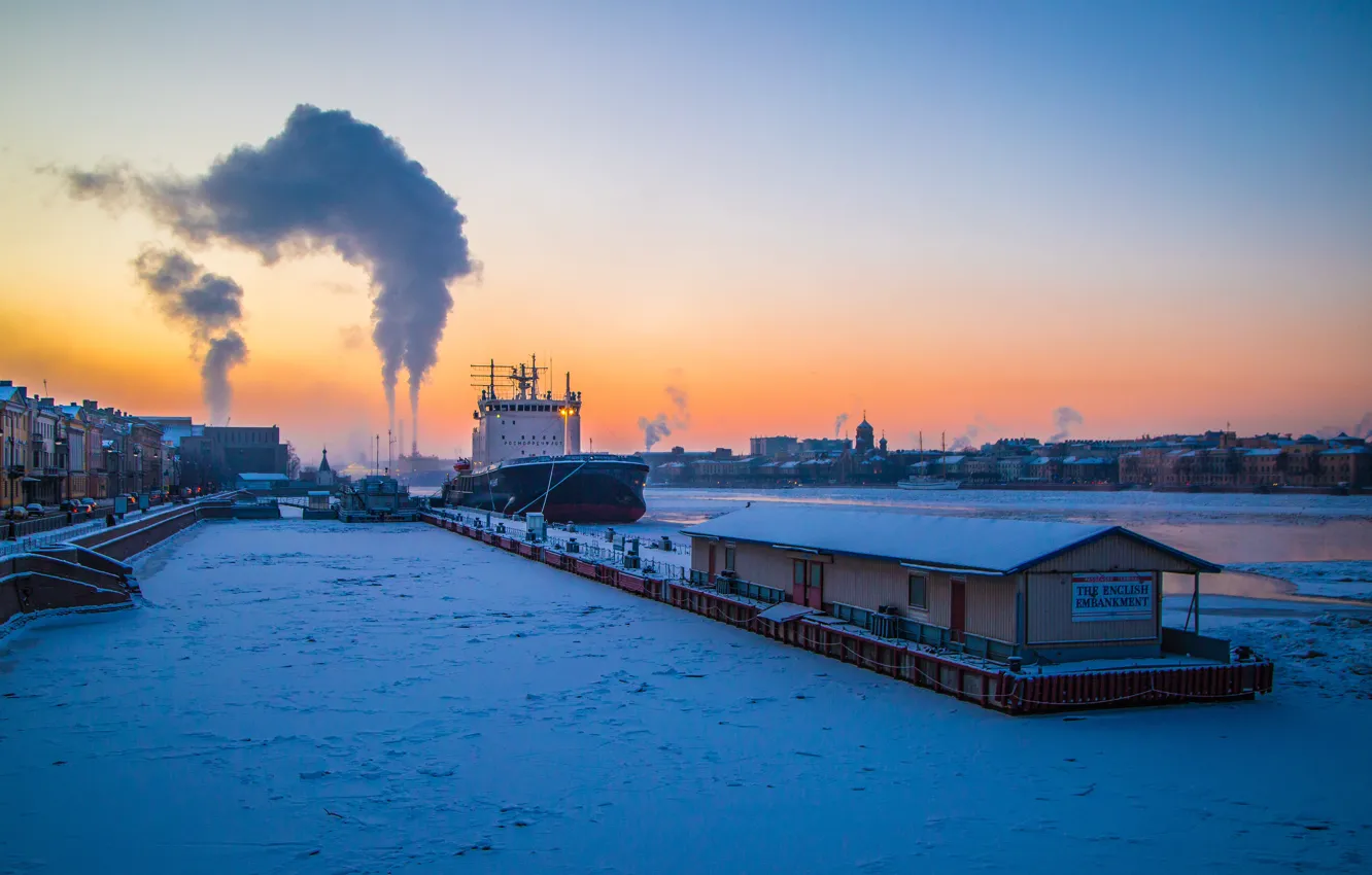 Photo wallpaper winter, smoke, Saint Petersburg