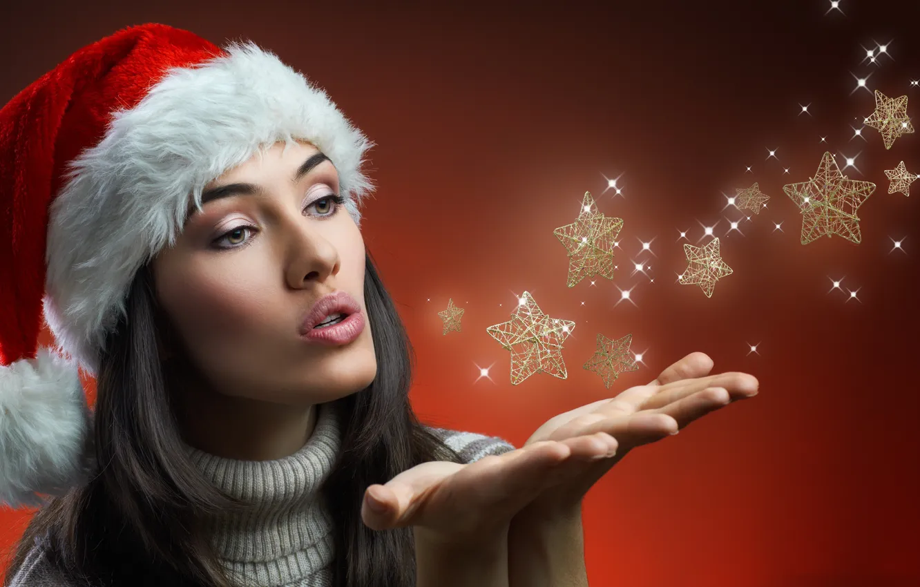 Photo wallpaper eyes, girl, decoration, holiday, woman, new year, Christmas, Christmas