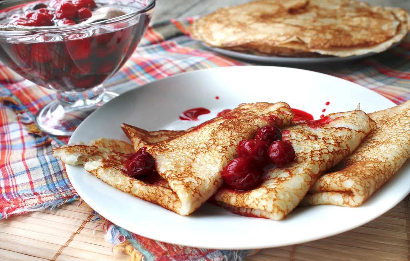 Photo wallpaper cherry, pancakes, Carnival