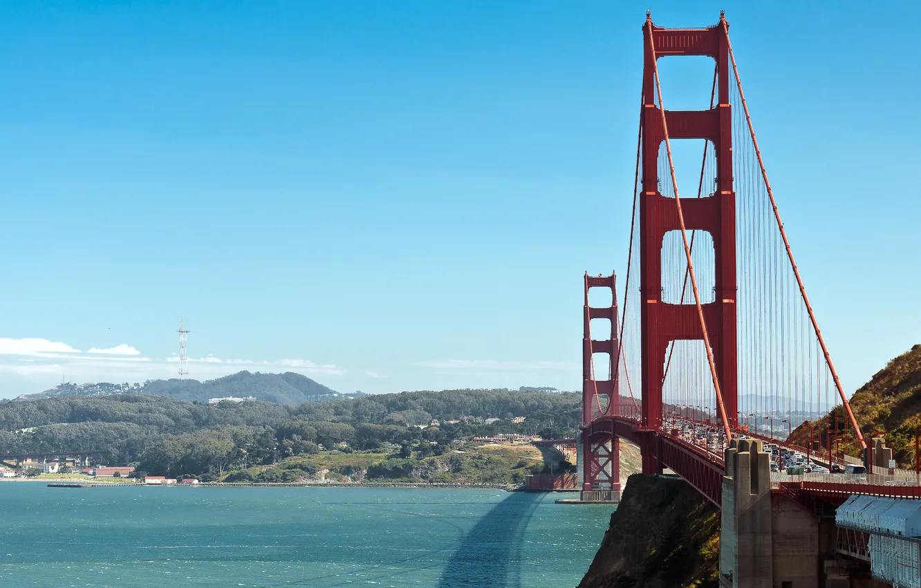 Photo wallpaper sea, the sky, bridge, the ocean, gate, Bay, San Francisco, golden