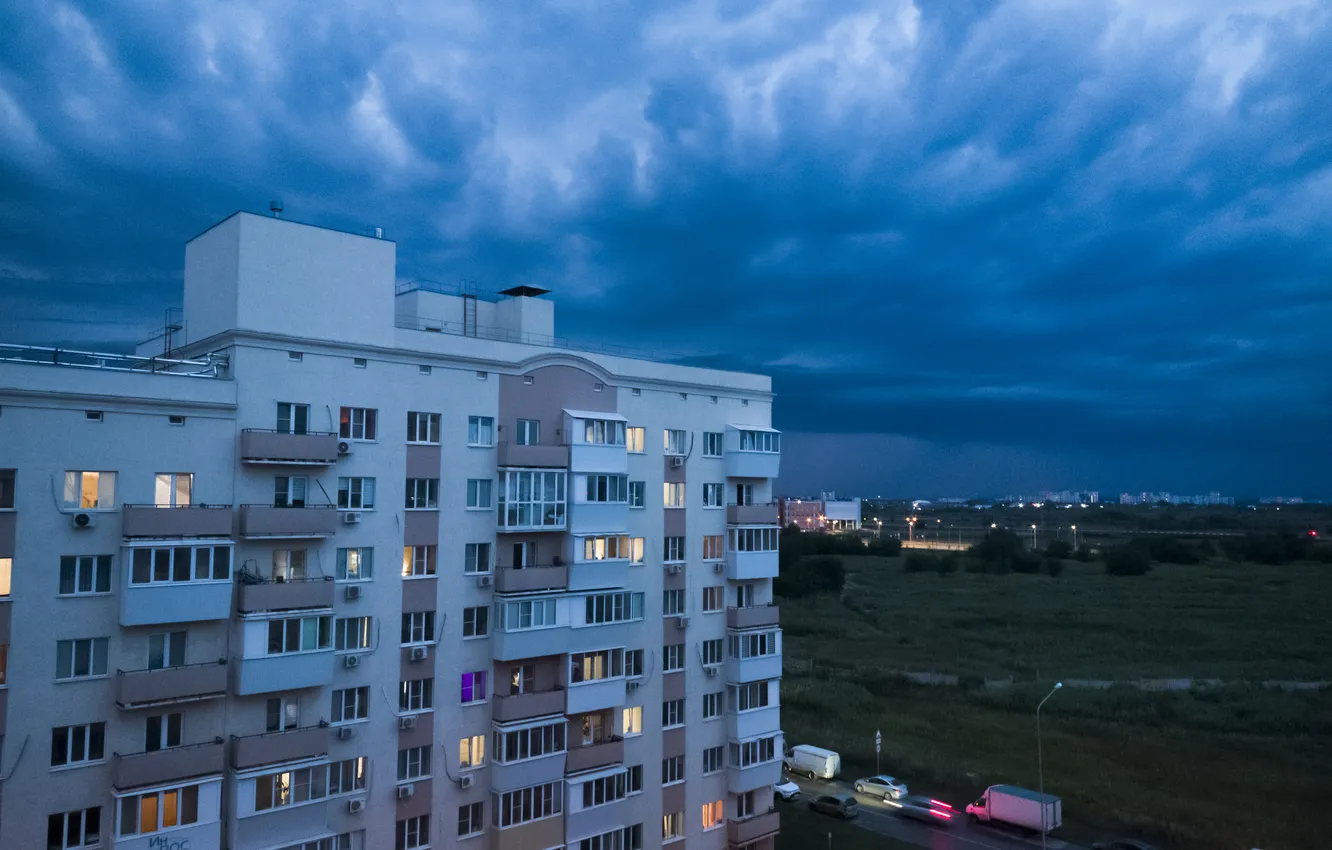 Photo wallpaper summer, the sky, clouds, overcast, building, home, the evening, Russia