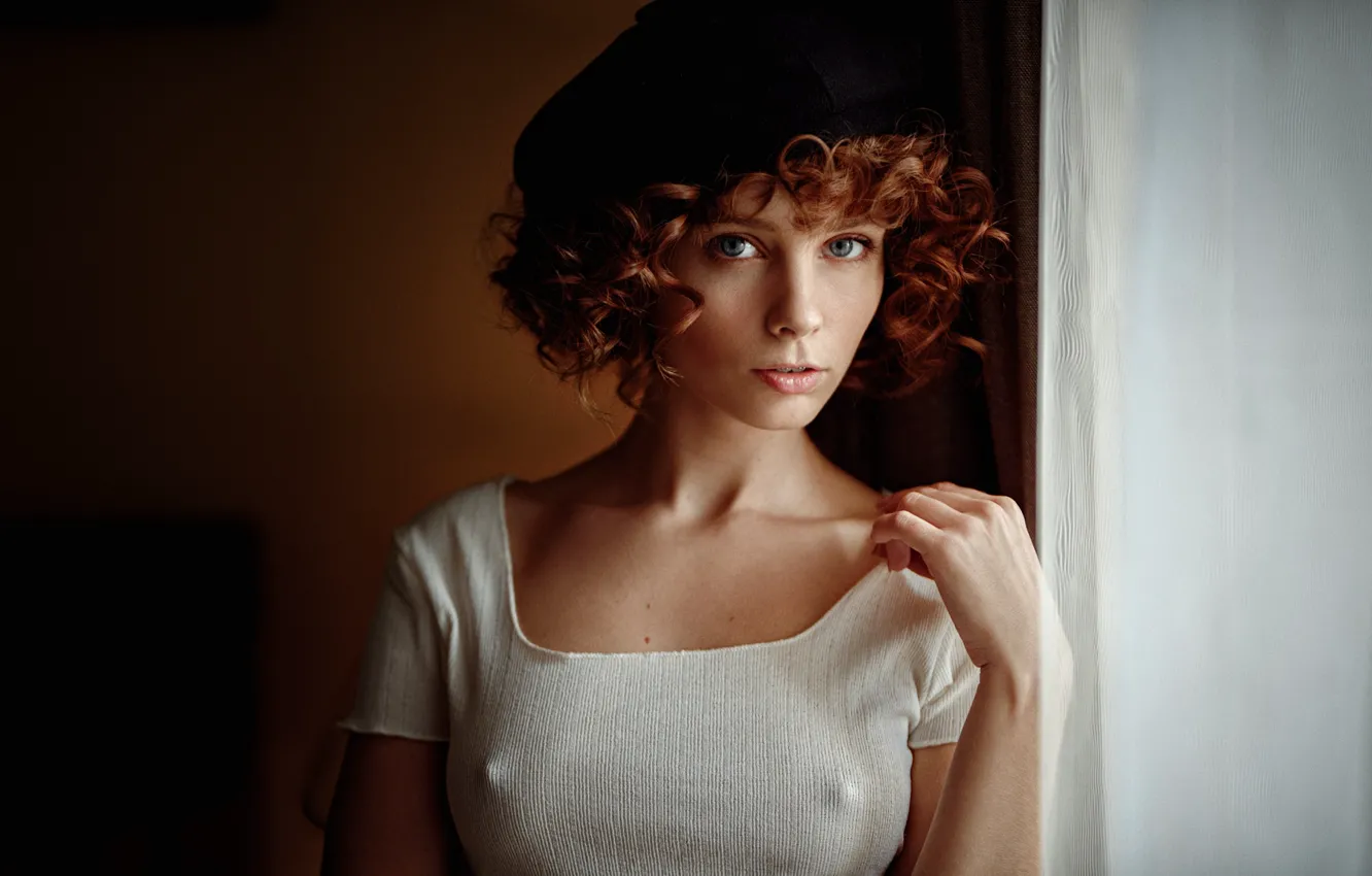 Photo wallpaper look, girl, close-up, portrait, redhead, takes, blue-eyed, George Chernyadev