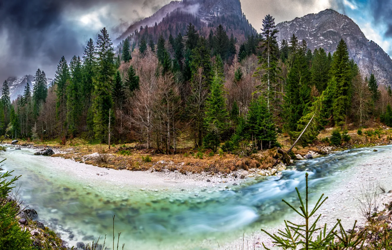Photo wallpaper mountains, nature, river, Italy, panorama