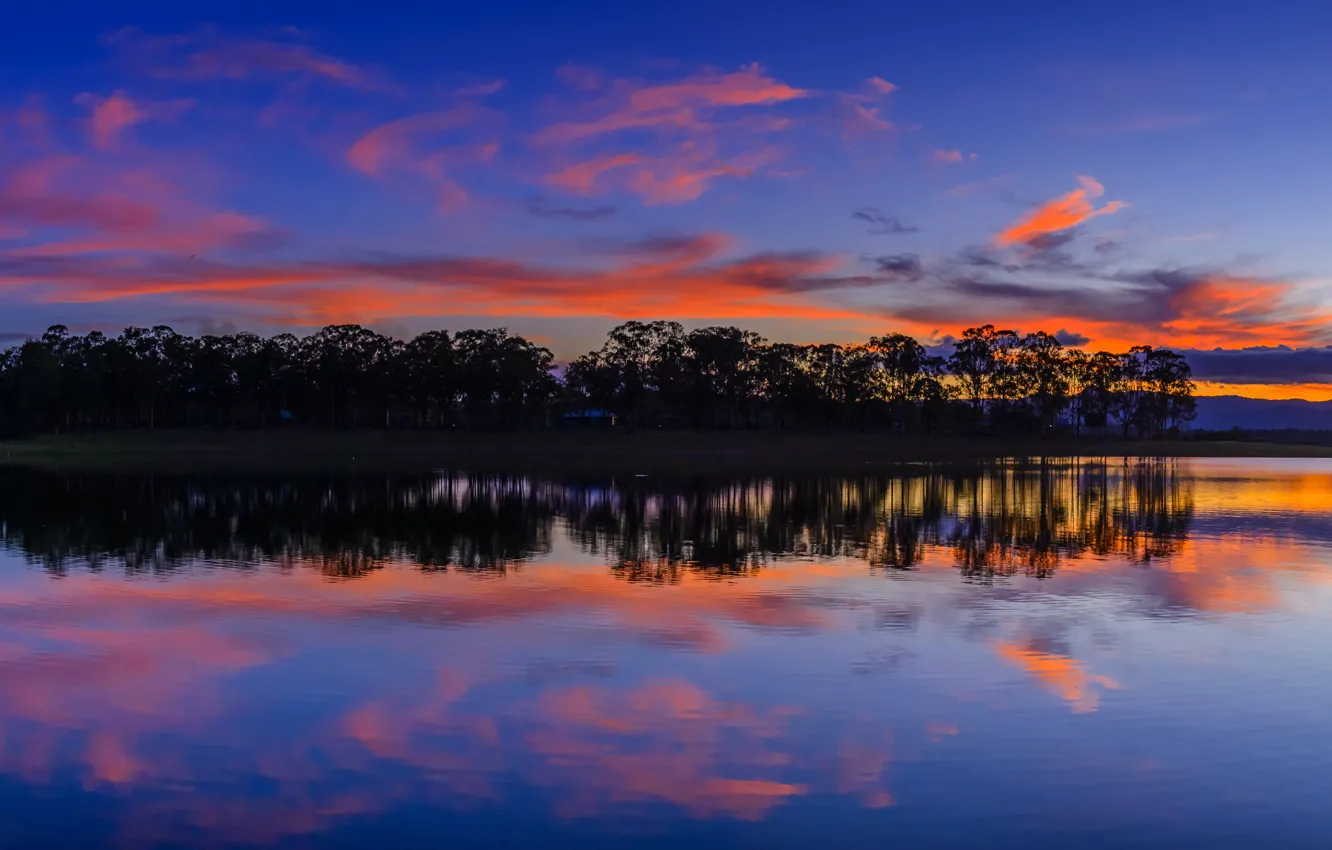 Wallpaper trees, sunset, lake, reflection, Australia, Australia ...