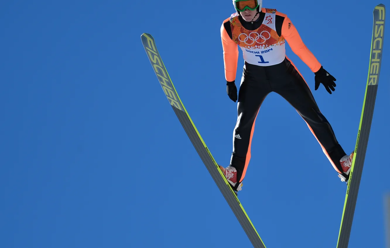 Photo wallpaper the sky, flight, ski, Russia, jumping, Sochi 2014, The XXII Winter Olympic Games, Sochi 2014