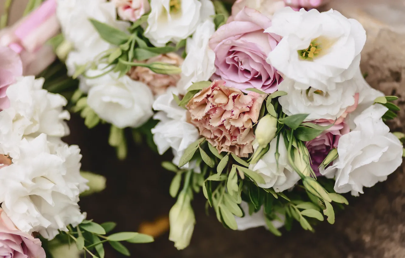 Photo wallpaper flowers, roses, bouquet, eustoma