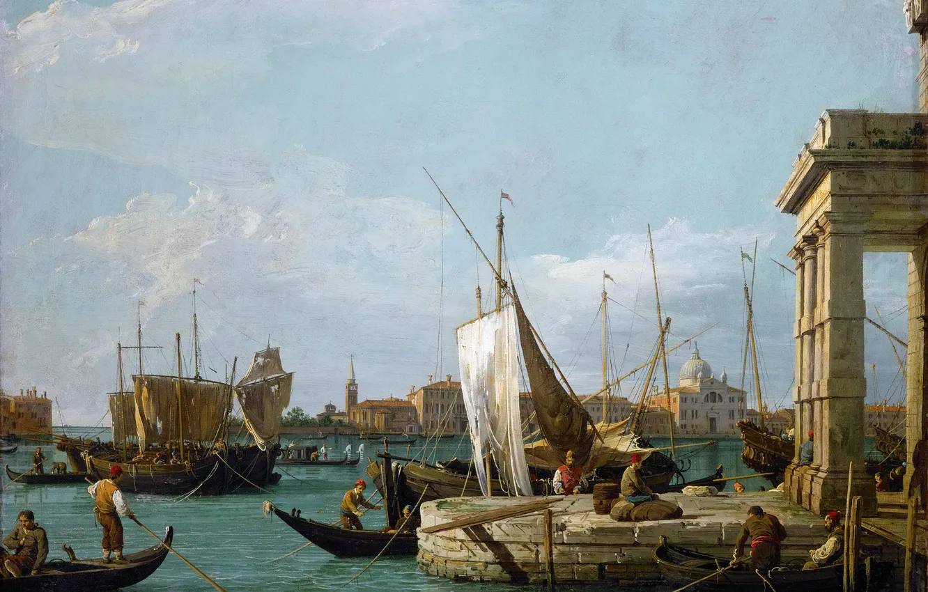 Photo wallpaper landscape, people, picture, Venice, channel, Canaletto, The Dogana in Venice