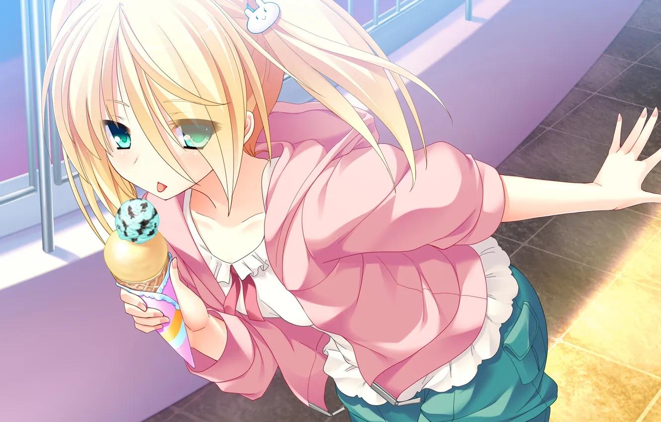 Photo wallpaper the sun, window, girl, ice cream, mutou kurihito