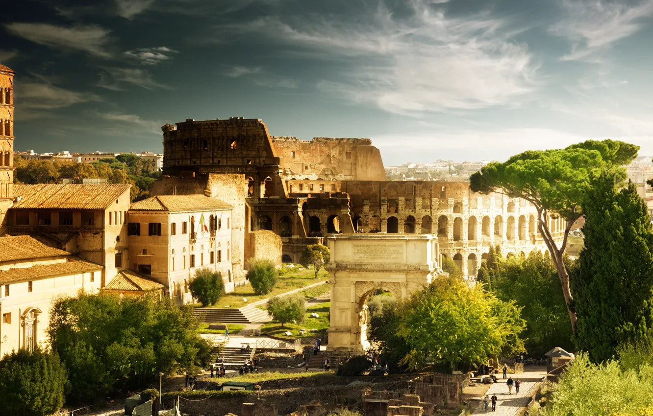 Photo wallpaper trees, people, home, Rome, Colosseum, Italy, architecture, Italy