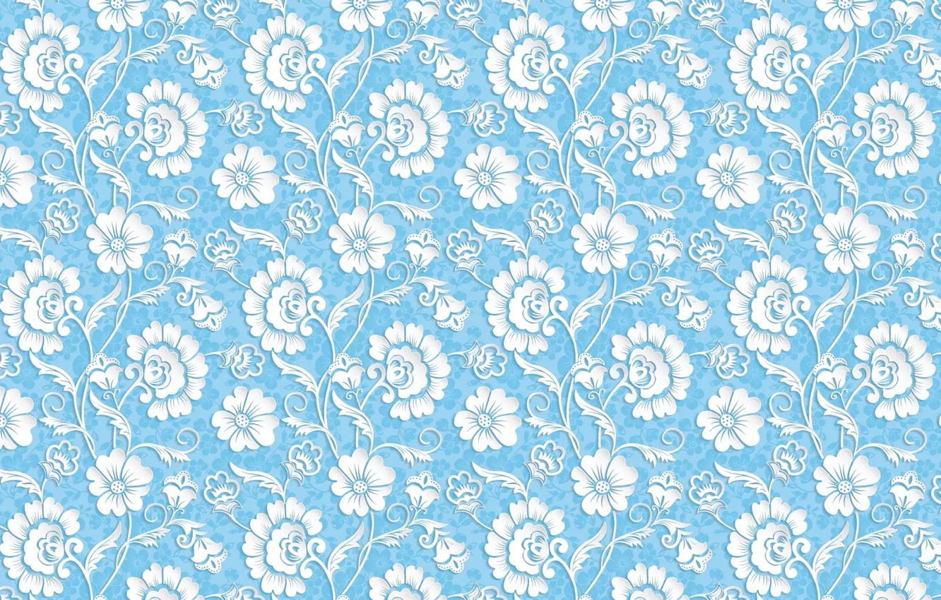 Photo wallpaper flowers, blue, pattern, the volume