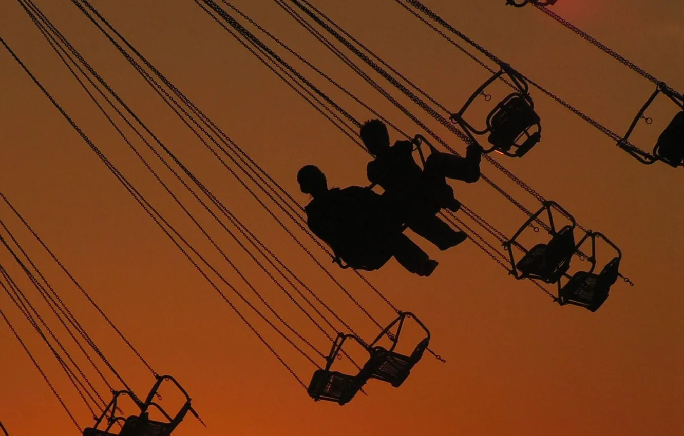 Photo wallpaper sunset, shadow, carousel